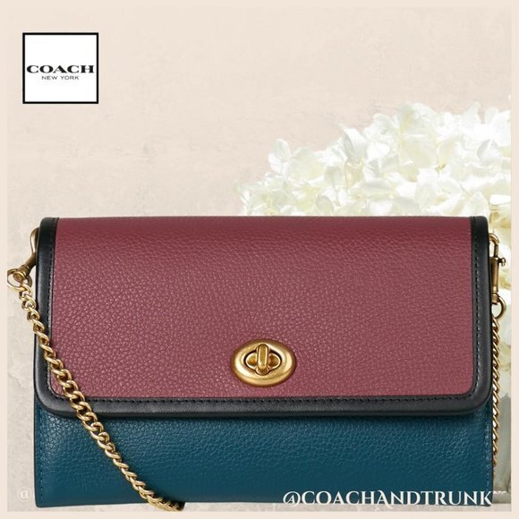 NWT COACH Leather Marlow Stunning Color Block Convertible Bag Brass Tone Accents - Picture 1 of 9
